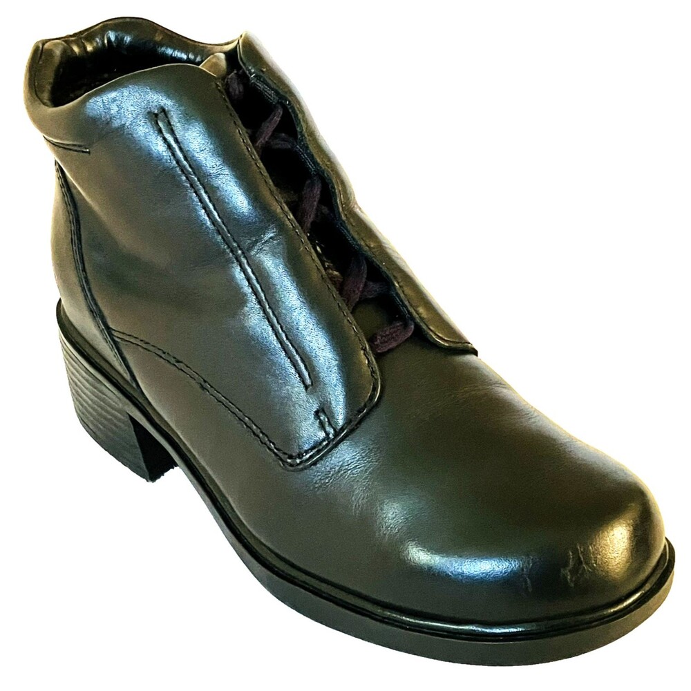 Earth Shoe Ankle Boots Chunky Heel Lace Leather 7 Black Jerri 6 inch Combat Goth